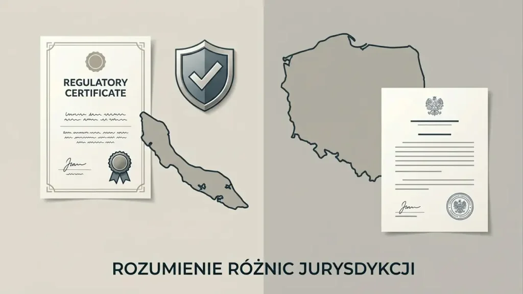 Ilustracja dokumentu licencyjnego, tarczy i mapy Polski bez logo marki