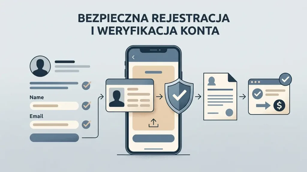Ilustracja procesu tworzenia konta i bezpiecznej weryfikacji tożsamości bez prawdziwych danych osobowych