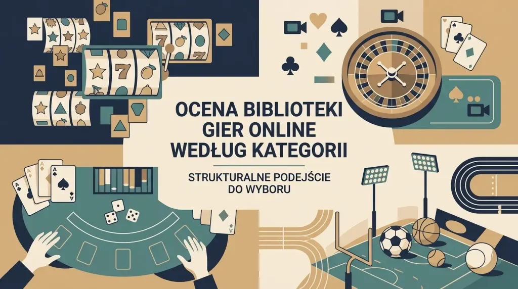 Ilustracja różnych kategorii gier kasynowych i sportowych w jednym uporządkowanym katalogu
